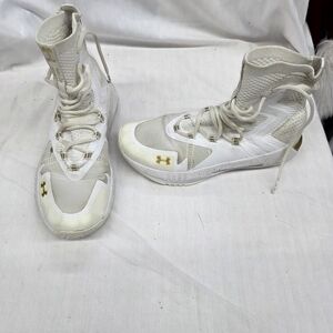 Under Armour Women's White High-Top Training Sneakers with Gold Accents